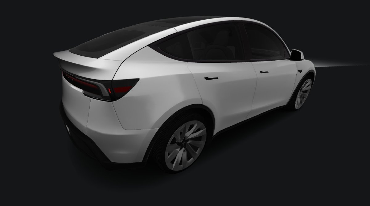A rear-angle shot of the Refreshed Model Y from the Tesla App