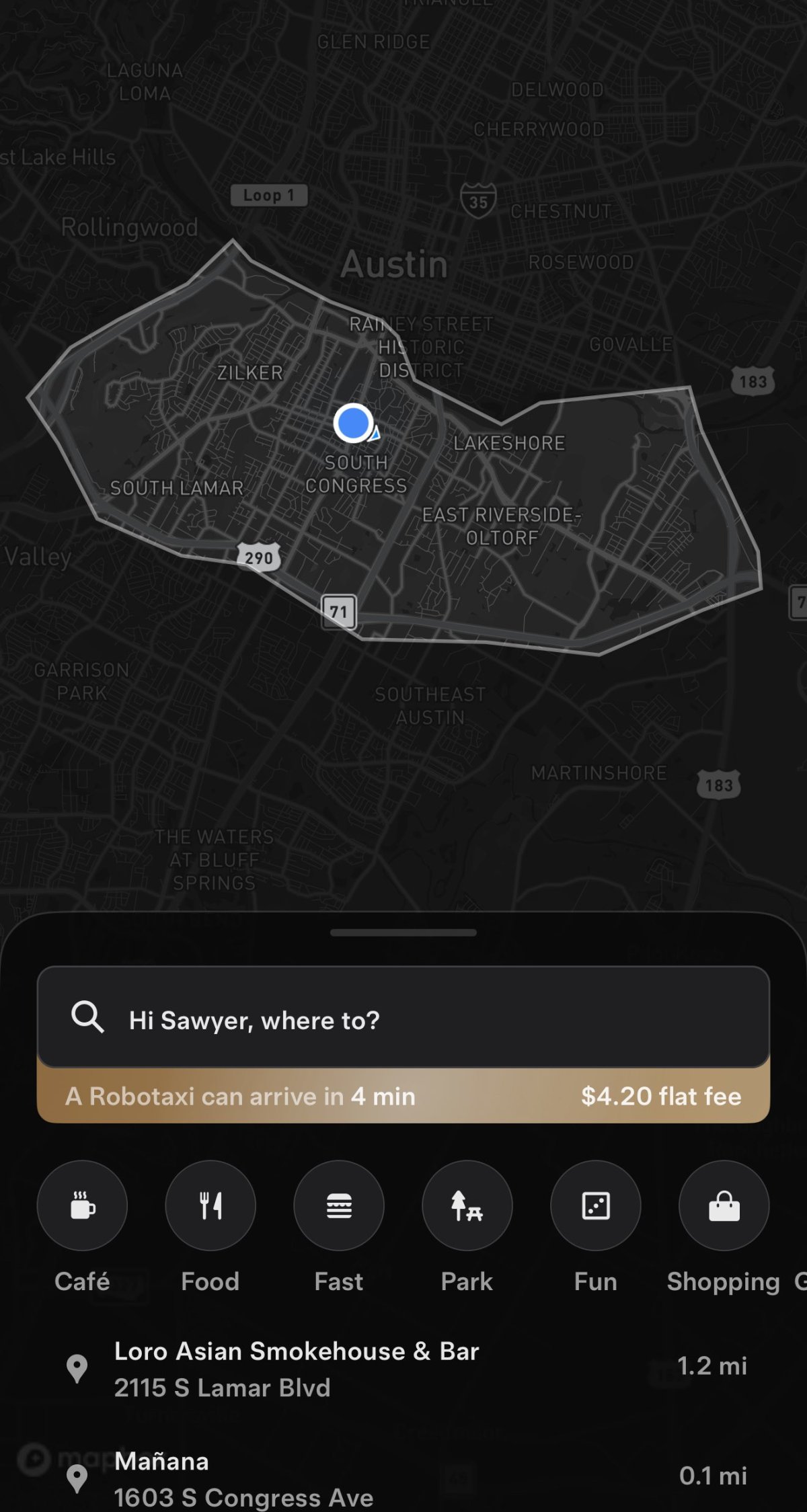 The current service area for Robotaxi