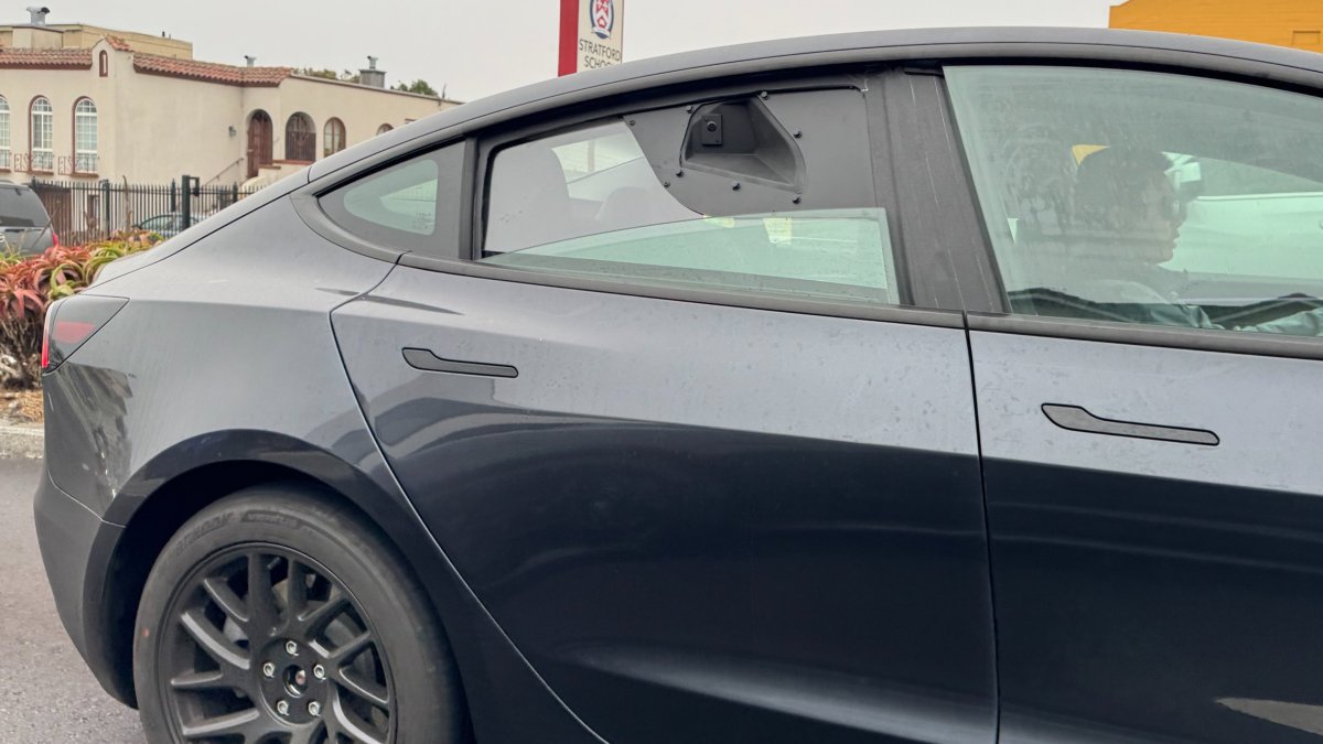 The B-pillar cameras on the Model 3 mule