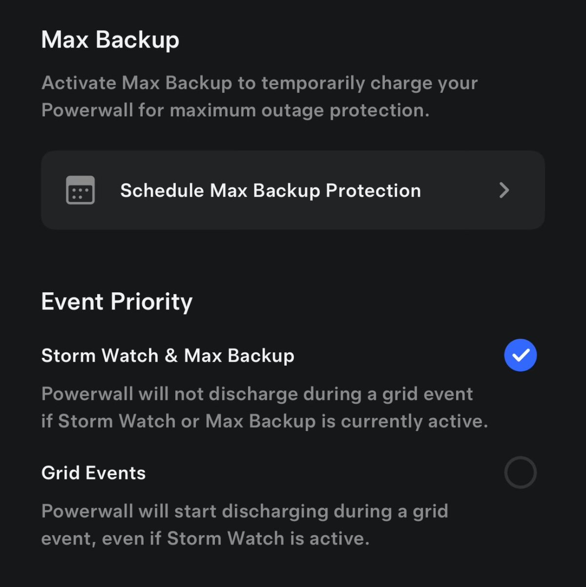 Tesla Powerwall Max Backup feature in update 4.47.0