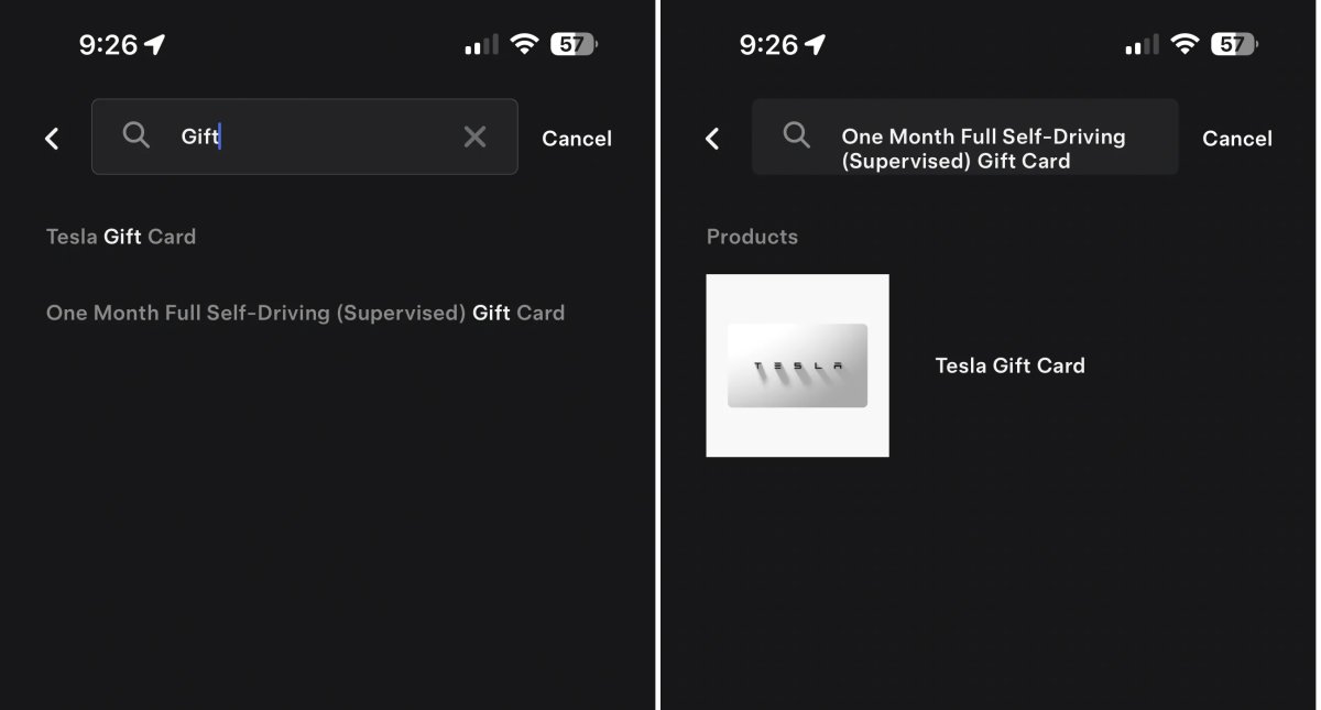 Tesla FSD Gift Card feature in update 4.51.1