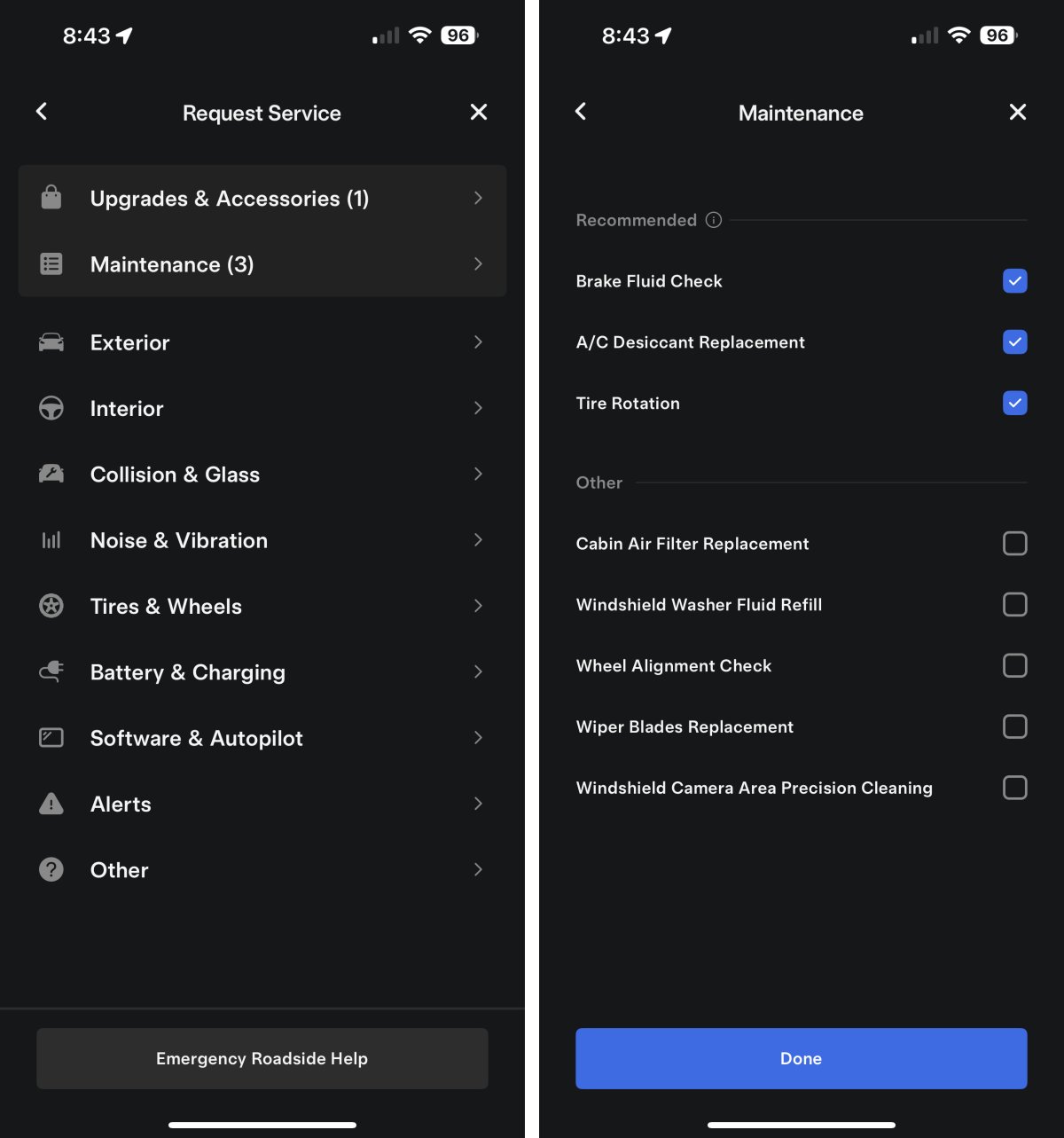 Tesla Vehicle Maintenance feature in update 4.45.1