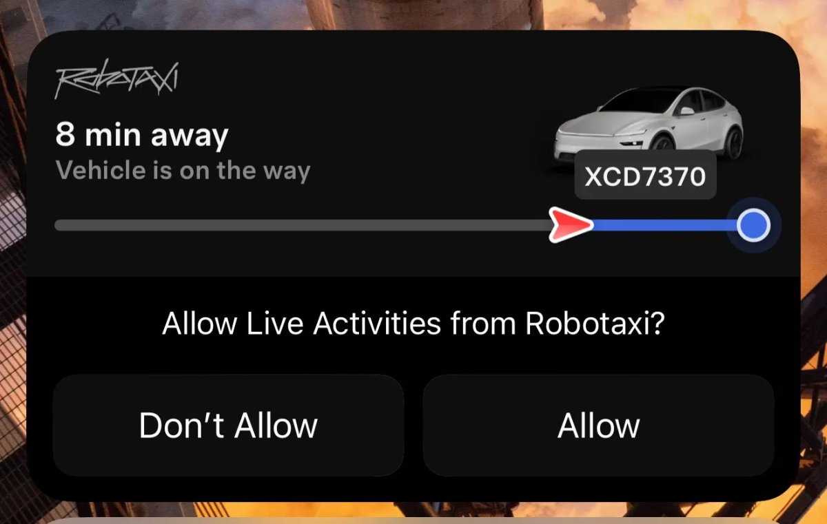 The Live Activities on iOS for the Robotaxi App