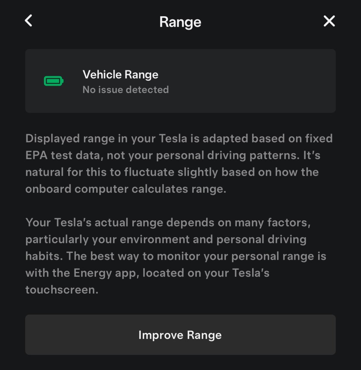 Battery health check in the Tesla app