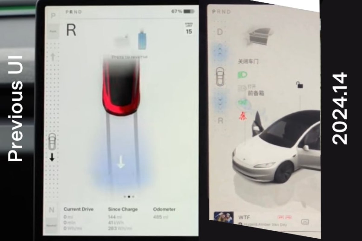 Tesla's new Auto Shift UI is on the right, and the old one on the left