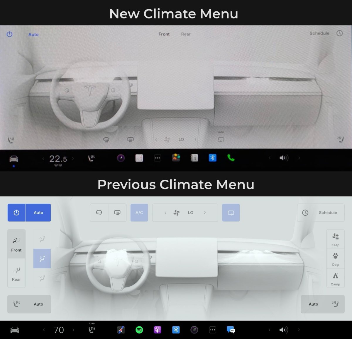 The new climate menu compared to the previous one in update 2024.14