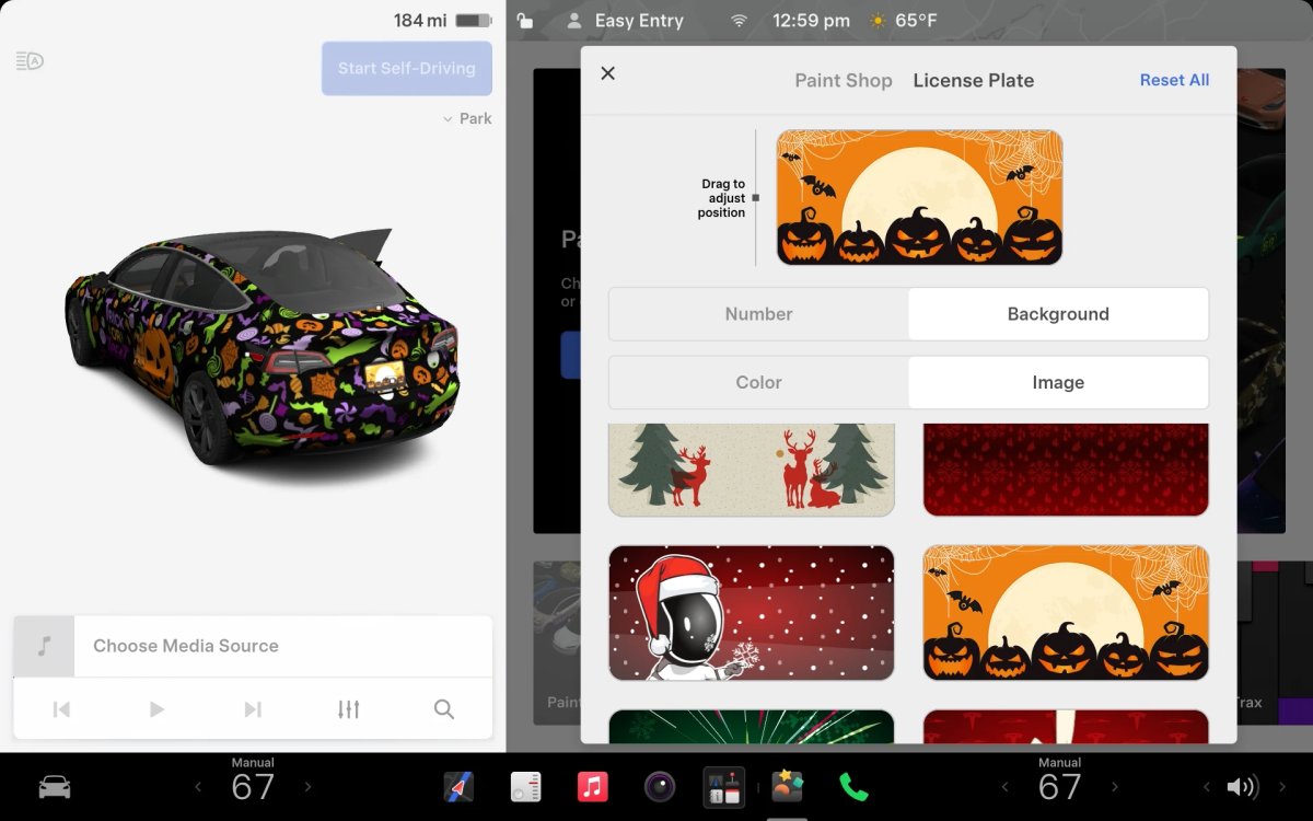 Tesla Halloween Mode Wraps & License Plates for Intel feature in update 2026.38.3.2