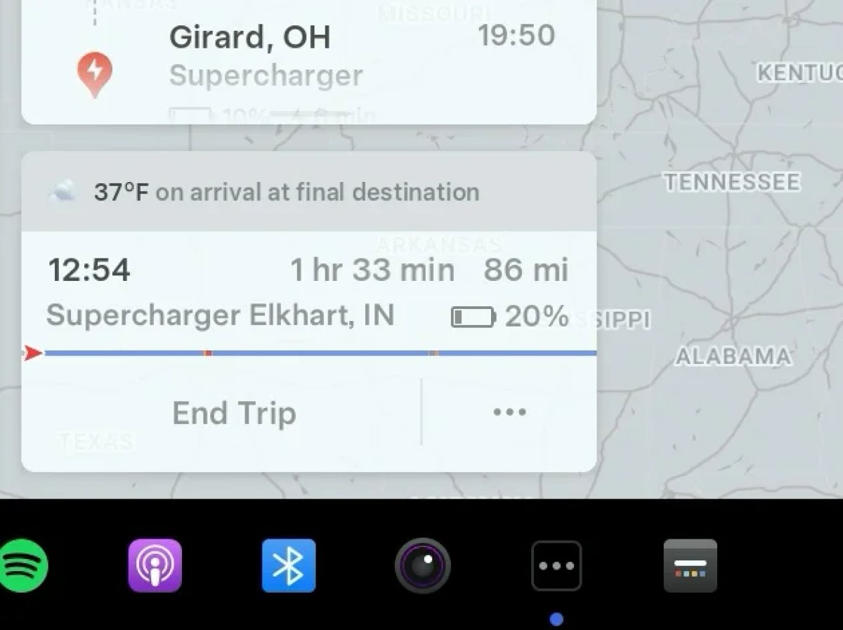 The weather pop-up above the ETA