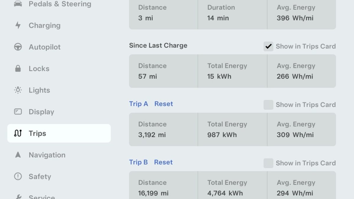 Tesla updated the Trips menu to be easier to read and take up less space