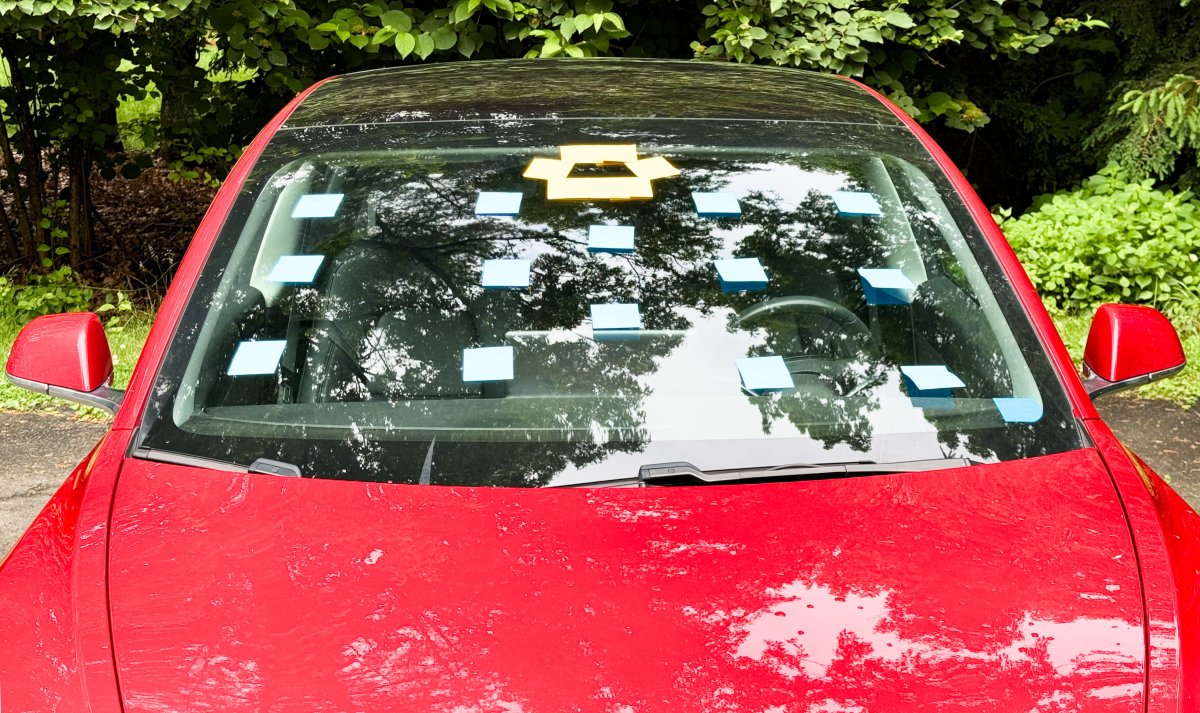 We cover the windshield in Post-It notes